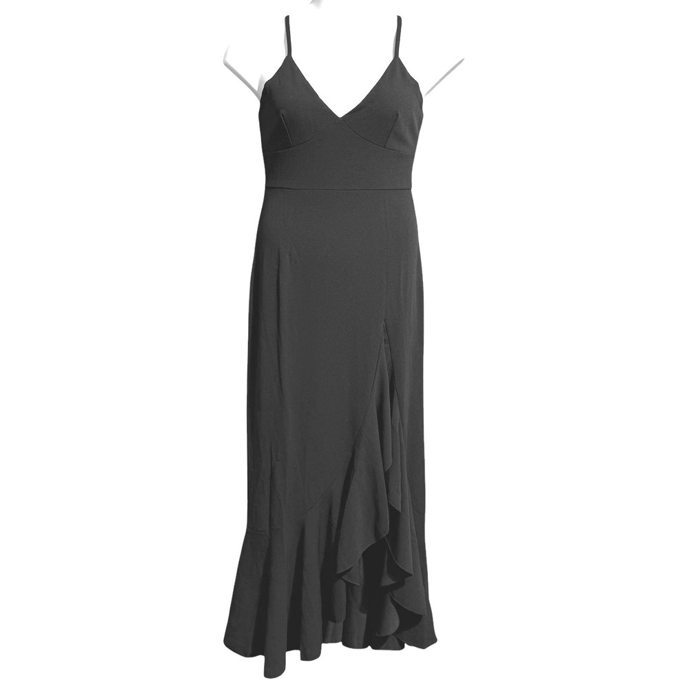 NWT Knittee black spaghetti strap side split ruffle bottom dress / gown Medium‎